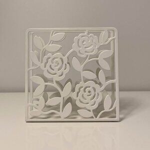 Charming Floral White Epoxy Coated Stainless Steel Napkin Holder 6”x1.5”x 6”